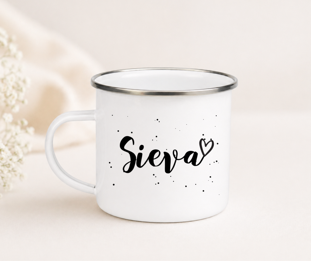 Metāla krūze ar uzrakstu Sieva